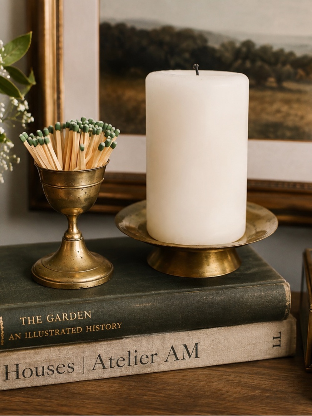 Vintage Brass Match Holder Pillar Candle Set | English Country Grandmillennial